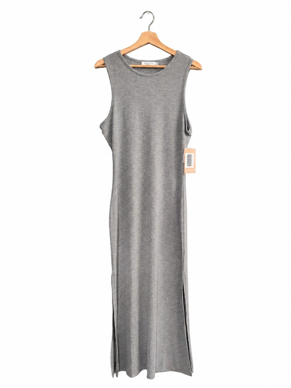 NWT Just Fab Gray Sleeveless Ribbed Maxi Dress Sz XL Minimalist Basic Comfort